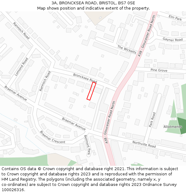 3A, BRONCKSEA ROAD, BRISTOL, BS7 0SE: Location map and indicative extent of plot