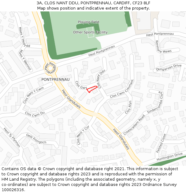 3A, CLOS NANT DDU, PONTPRENNAU, CARDIFF, CF23 8LF: Location map and indicative extent of plot