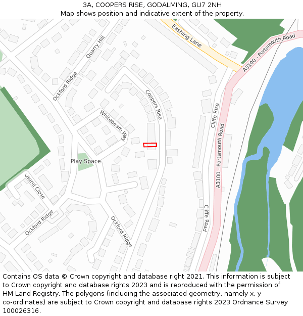 3A, COOPERS RISE, GODALMING, GU7 2NH: Location map and indicative extent of plot