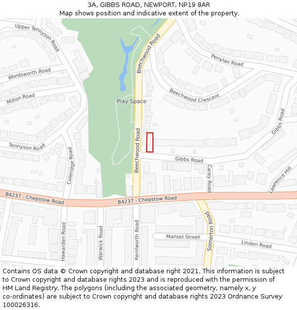 3A, GIBBS ROAD, NEWPORT, NP19 8AR: Location map and indicative extent of plot