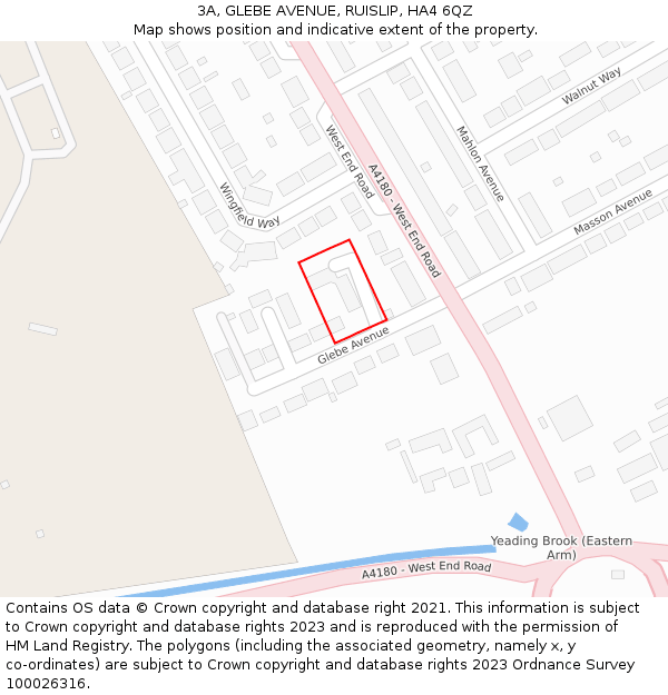 3A, GLEBE AVENUE, RUISLIP, HA4 6QZ: Location map and indicative extent of plot