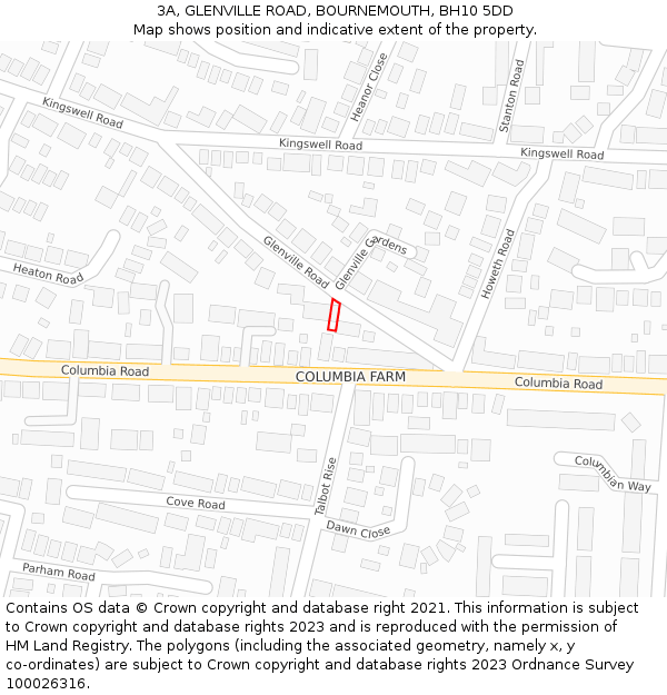 3A, GLENVILLE ROAD, BOURNEMOUTH, BH10 5DD: Location map and indicative extent of plot