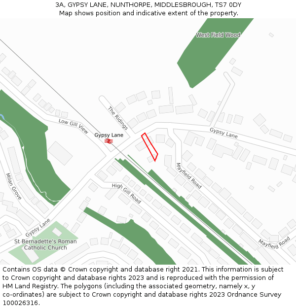 3A, GYPSY LANE, NUNTHORPE, MIDDLESBROUGH, TS7 0DY: Location map and indicative extent of plot