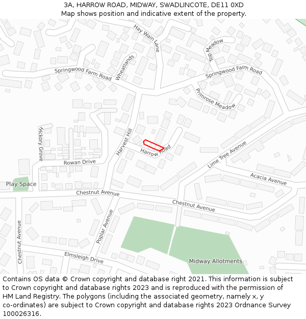 3A, HARROW ROAD, MIDWAY, SWADLINCOTE, DE11 0XD: Location map and indicative extent of plot