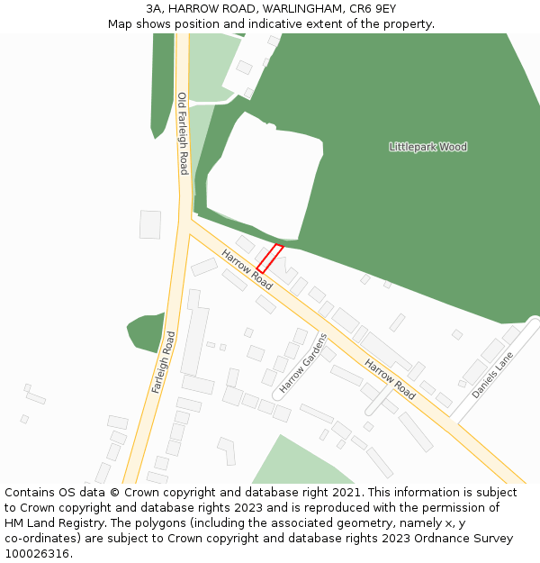 3A, HARROW ROAD, WARLINGHAM, CR6 9EY: Location map and indicative extent of plot