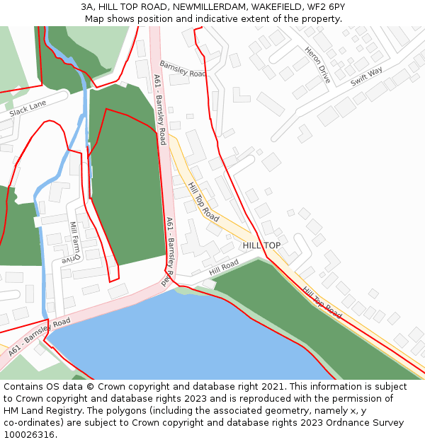 3A, HILL TOP ROAD, NEWMILLERDAM, WAKEFIELD, WF2 6PY: Location map and indicative extent of plot