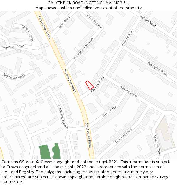 3A, KENRICK ROAD, NOTTINGHAM, NG3 6HJ: Location map and indicative extent of plot