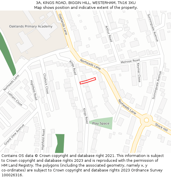 3A, KINGS ROAD, BIGGIN HILL, WESTERHAM, TN16 3XU: Location map and indicative extent of plot