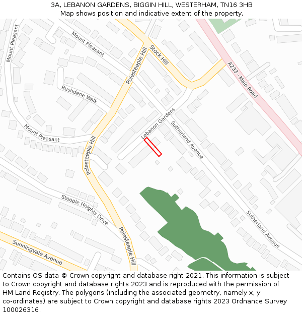 3A, LEBANON GARDENS, BIGGIN HILL, WESTERHAM, TN16 3HB: Location map and indicative extent of plot