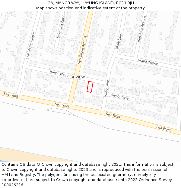 3A, MANOR WAY, HAYLING ISLAND, PO11 9JH: Location map and indicative extent of plot