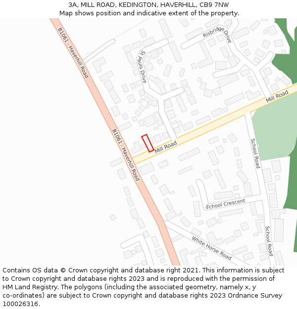 3A, MILL ROAD, KEDINGTON, HAVERHILL, CB9 7NW: Location map and indicative extent of plot