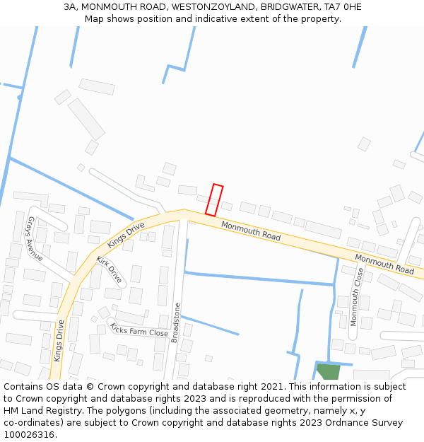 3A, MONMOUTH ROAD, WESTONZOYLAND, BRIDGWATER, TA7 0HE: Location map and indicative extent of plot