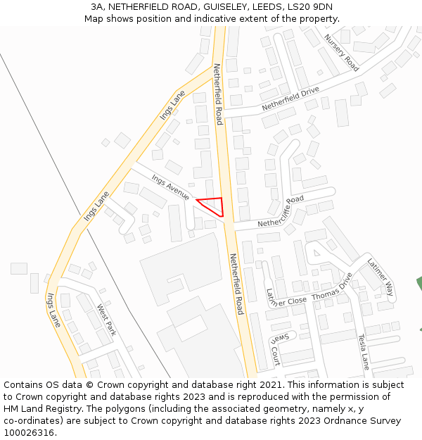 3A, NETHERFIELD ROAD, GUISELEY, LEEDS, LS20 9DN: Location map and indicative extent of plot