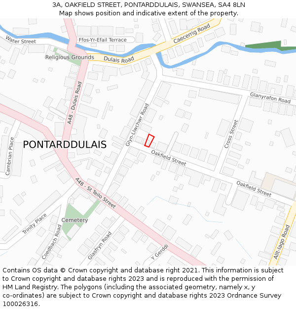 3A, OAKFIELD STREET, PONTARDDULAIS, SWANSEA, SA4 8LN: Location map and indicative extent of plot