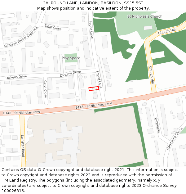 3A, POUND LANE, LAINDON, BASILDON, SS15 5ST: Location map and indicative extent of plot