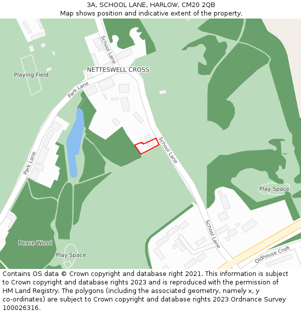 3A, SCHOOL LANE, HARLOW, CM20 2QB: Location map and indicative extent of plot