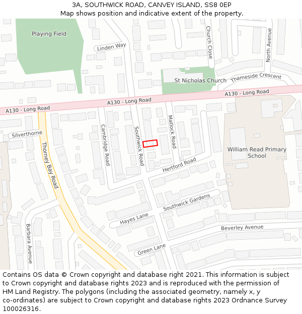 3A, SOUTHWICK ROAD, CANVEY ISLAND, SS8 0EP: Location map and indicative extent of plot