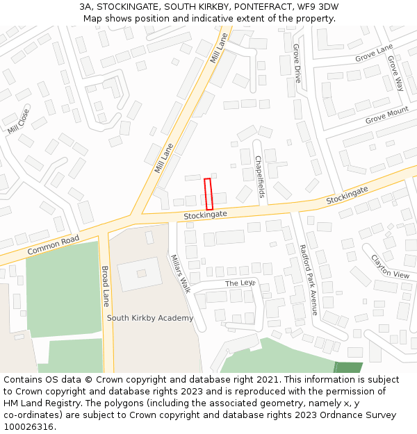 3A, STOCKINGATE, SOUTH KIRKBY, PONTEFRACT, WF9 3DW: Location map and indicative extent of plot