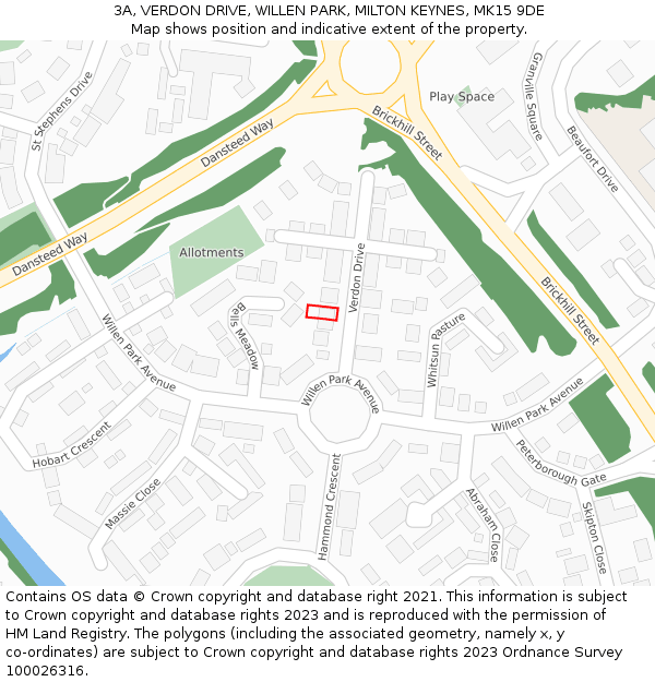 3A, VERDON DRIVE, WILLEN PARK, MILTON KEYNES, MK15 9DE: Location map and indicative extent of plot