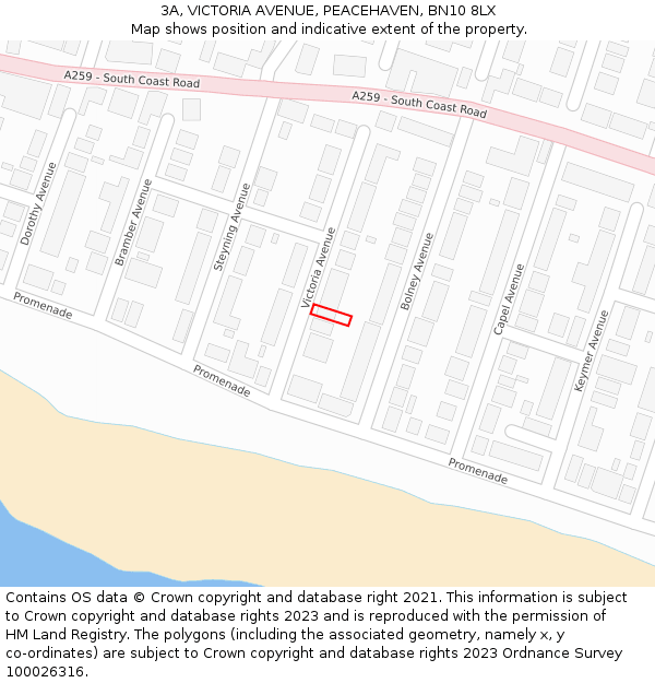 3A, VICTORIA AVENUE, PEACEHAVEN, BN10 8LX: Location map and indicative extent of plot