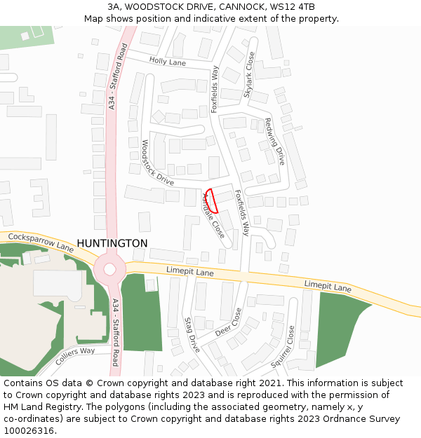 3A, WOODSTOCK DRIVE, CANNOCK, WS12 4TB: Location map and indicative extent of plot