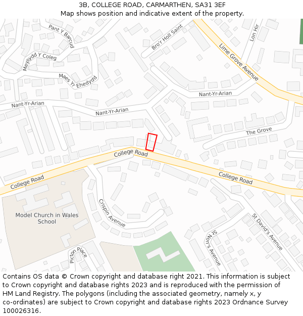 3B, COLLEGE ROAD, CARMARTHEN, SA31 3EF: Location map and indicative extent of plot