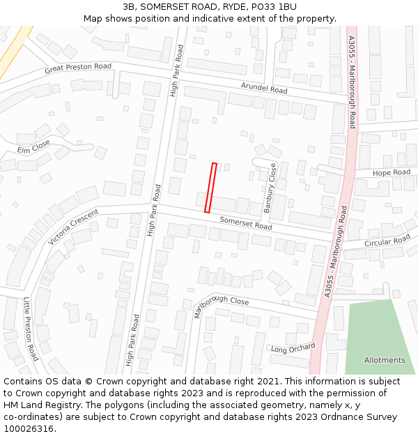 3B, SOMERSET ROAD, RYDE, PO33 1BU: Location map and indicative extent of plot