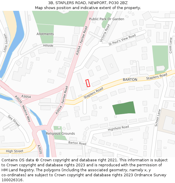 3B, STAPLERS ROAD, NEWPORT, PO30 2BZ: Location map and indicative extent of plot