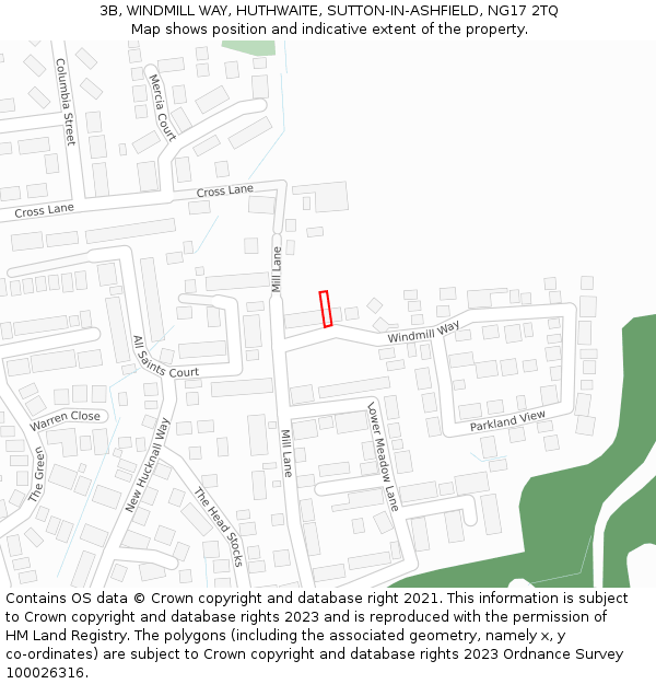 3B, WINDMILL WAY, HUTHWAITE, SUTTON-IN-ASHFIELD, NG17 2TQ: Location map and indicative extent of plot