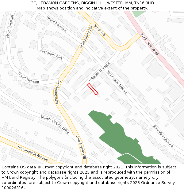 3C, LEBANON GARDENS, BIGGIN HILL, WESTERHAM, TN16 3HB: Location map and indicative extent of plot