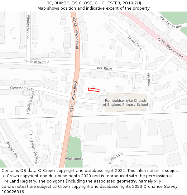 3C, RUMBOLDS CLOSE, CHICHESTER, PO19 7UJ: Location map and indicative extent of plot
