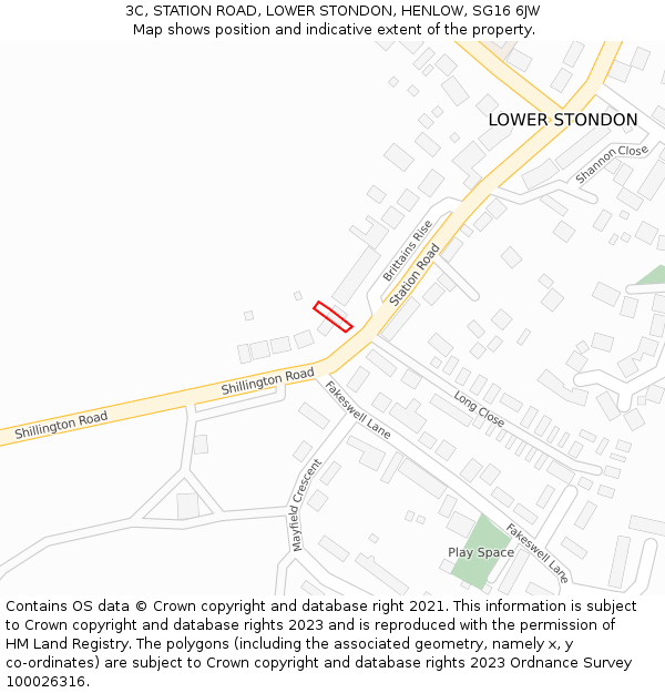 3C, STATION ROAD, LOWER STONDON, HENLOW, SG16 6JW: Location map and indicative extent of plot