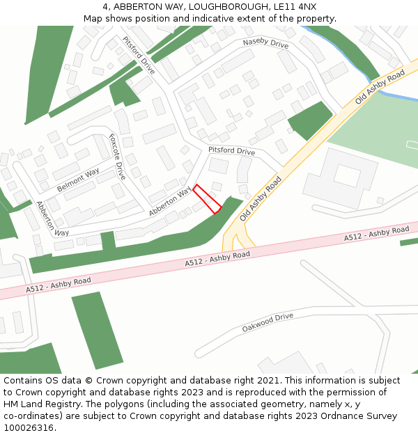 4, ABBERTON WAY, LOUGHBOROUGH, LE11 4NX: Location map and indicative extent of plot