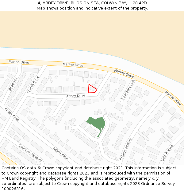 4, ABBEY DRIVE, RHOS ON SEA, COLWYN BAY, LL28 4PD: Location map and indicative extent of plot