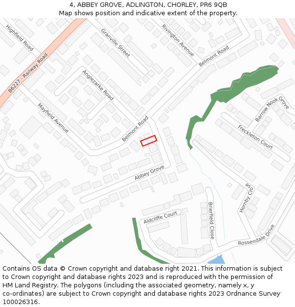 4, ABBEY GROVE, ADLINGTON, CHORLEY, PR6 9QB: Location map and indicative extent of plot