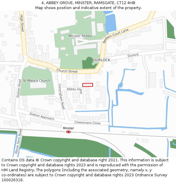 4, ABBEY GROVE, MINSTER, RAMSGATE, CT12 4HB: Location map and indicative extent of plot