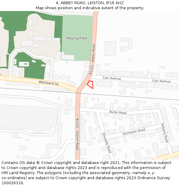 4, ABBEY ROAD, LEISTON, IP16 4HZ: Location map and indicative extent of plot