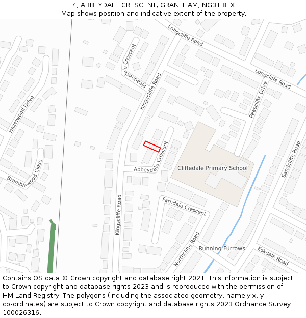 4, ABBEYDALE CRESCENT, GRANTHAM, NG31 8EX: Location map and indicative extent of plot