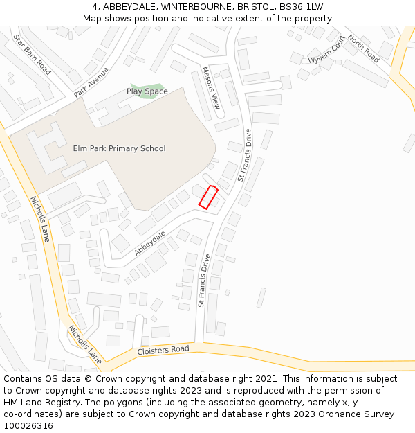 4, ABBEYDALE, WINTERBOURNE, BRISTOL, BS36 1LW: Location map and indicative extent of plot