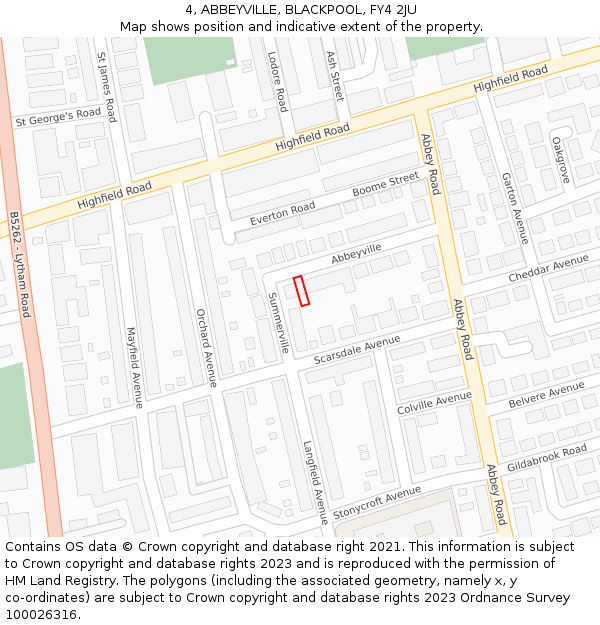 4, ABBEYVILLE, BLACKPOOL, FY4 2JU: Location map and indicative extent of plot