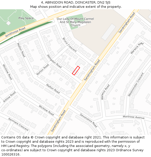 4, ABINGDON ROAD, DONCASTER, DN2 5JS: Location map and indicative extent of plot