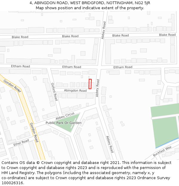 4, ABINGDON ROAD, WEST BRIDGFORD, NOTTINGHAM, NG2 5JR: Location map and indicative extent of plot