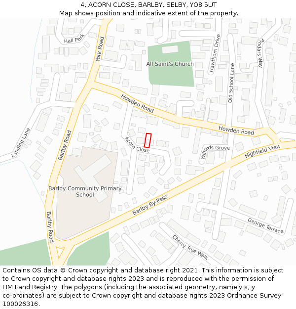 4, ACORN CLOSE, BARLBY, SELBY, YO8 5UT: Location map and indicative extent of plot