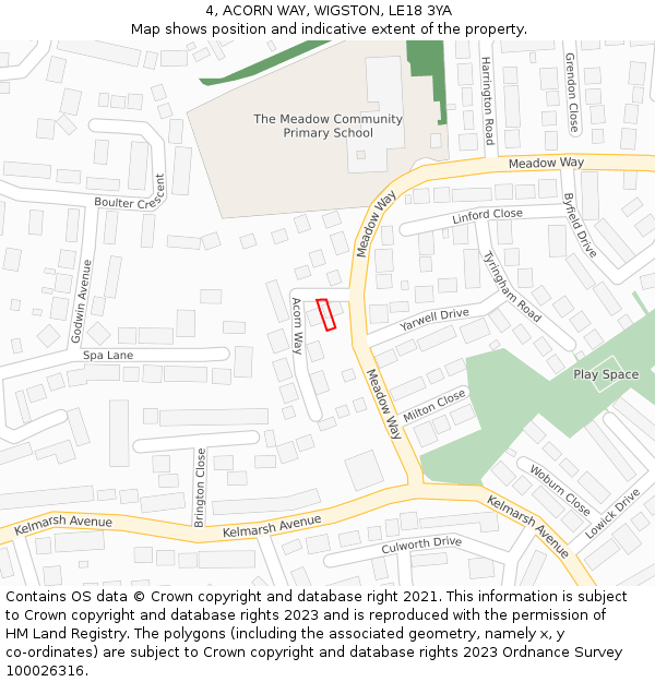 4, ACORN WAY, WIGSTON, LE18 3YA: Location map and indicative extent of plot