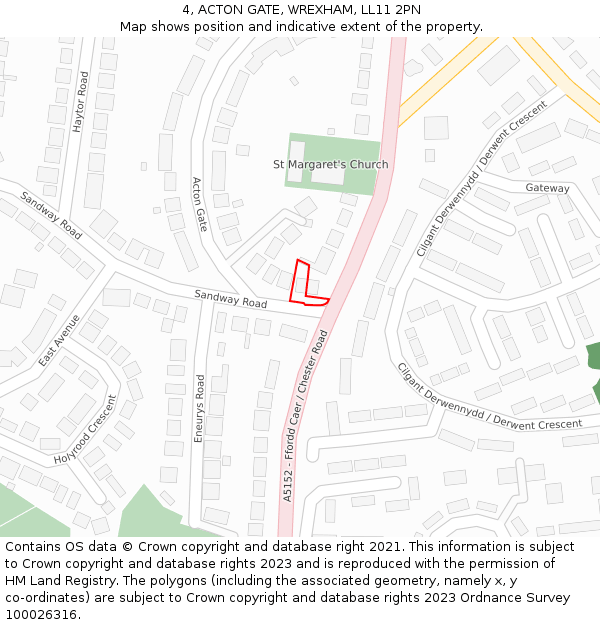 4, ACTON GATE, WREXHAM, LL11 2PN: Location map and indicative extent of plot