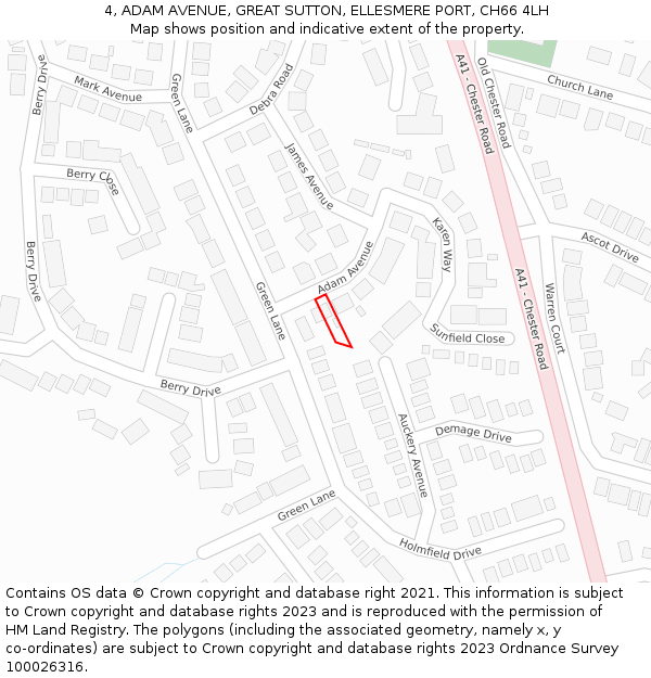4, ADAM AVENUE, GREAT SUTTON, ELLESMERE PORT, CH66 4LH: Location map and indicative extent of plot