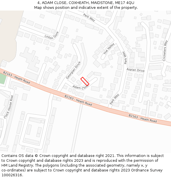 4, ADAM CLOSE, COXHEATH, MAIDSTONE, ME17 4QU: Location map and indicative extent of plot