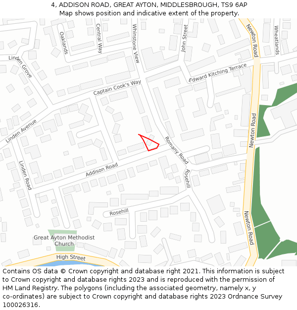 4, ADDISON ROAD, GREAT AYTON, MIDDLESBROUGH, TS9 6AP: Location map and indicative extent of plot