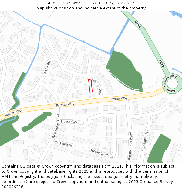 4, ADDISON WAY, BOGNOR REGIS, PO22 9HY: Location map and indicative extent of plot