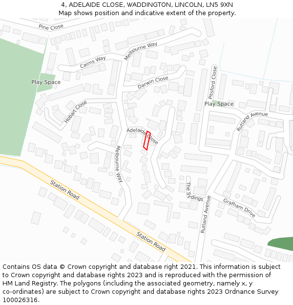 4, ADELAIDE CLOSE, WADDINGTON, LINCOLN, LN5 9XN: Location map and indicative extent of plot